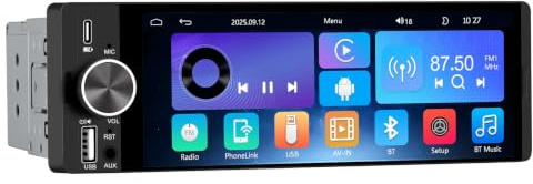 1 DIN Universales Autoradio, Carplay, Android Auto, DAB+, Rückfahrkamera | 6,28 Zoll Touchscreen, Online-Navigation von Carplay, RDS, Typ-C-Anschluss, USB-Anschluss, AUX Anschluss, Bluetooth