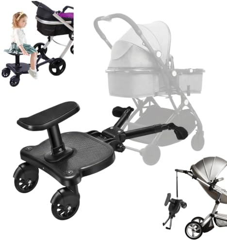 Mqwdxzfes Planche à Pieds Poussette 2-en-1, Siège Amovible 25kg – 2-6 Ans