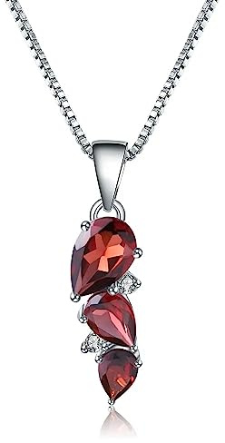 LYGXWJFC 925 sterling silver birthstone 2,94 karat naturlig granat ädelsten hänge halsband bröllopssmycken för kvinnor