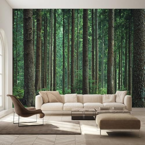 3D Fotomurale Bosco Verde 300x210 cm, Carta da Parati in TNT per Camera Soggiorno Ufficio, Murale Paesaggio Naturale, Colla Non Inclusa, Decorazione Parete Moderna 1508o