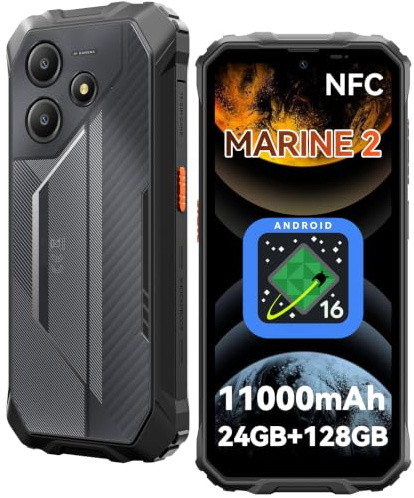 Telephone Portable Incassable Android 16, 11000mAh 24GB+128GB/2To TF | IP68/IP69K Smartphone Incassable, 6,56 HD+ 90Hz, 16MP+8MP, 4G Dual SIM/NFC/5G WiFi/GPS/3 Ans Garantie/Glove Mode 2.0 1PCS