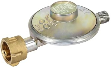 CFH Gasdruckregler 50 mbar DR 117 - Druckminderer Gasflasche für Gasgrills, Campingkocher und -heizgeräte und Heizstrahler, Eingang G.12 und Ausgang H.4 1/4 gemäß EN 16129, Durchfluss 1,5 kg/h