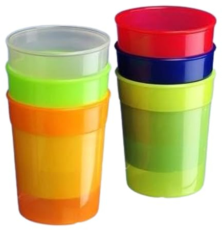 AIOS Shatterproof Coloured Stackable PlasticTumblers (Set of 6). Capacity 270ml