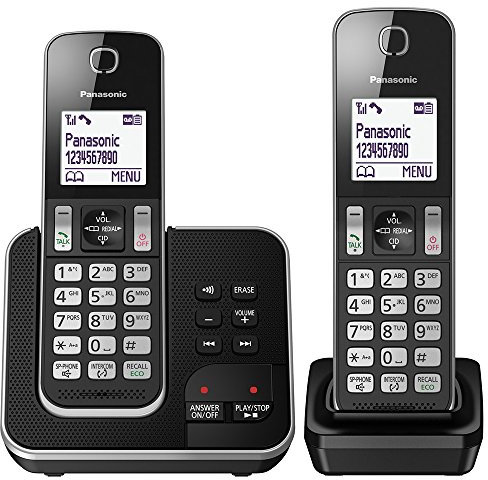 Panasonic KX-TGD322 Cordless Home Phone with Nuisance Call Blocker and Digital Answering Machine - Black & Silver (Pack of 2)