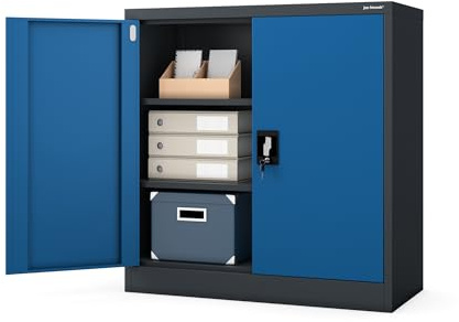 Jan Nowak Aktenschrank Büroschrank Metall, abschließbar, 93x90x40 cm | Ordnerschrank für 25 Ordner, 2 verstellbare Fachböden je 50 kg, 3-Punkt-Schloss, 2 Schlüssel, Stahl 0,6 mm, Wandmontage