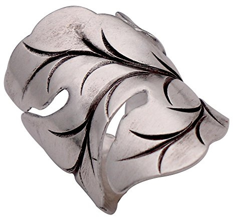 ForFox Herren Damen Breite 925 Sterling Silber Blatt Ring Matt Blattring Handgemachte Schmuck,Offen und Verstellbar