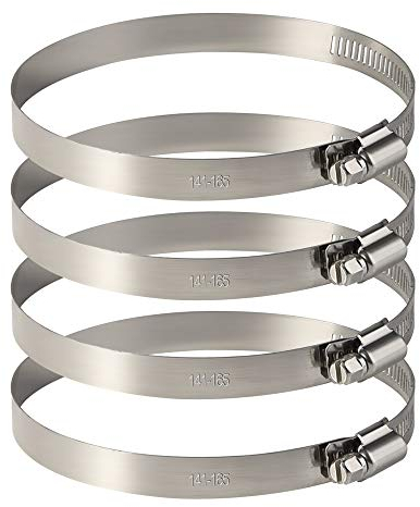 TUPARKA 4 x 150 mm Adjustable Stainless Steel Hose Clamp for Flexible Hoses (141 mm-165 mm)