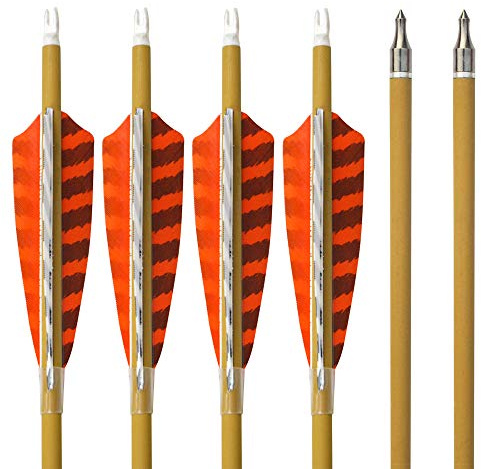 SHARROW 6pcs Carbonpfeile 30 Zoll mit Naturfedern Carbon Pfeile für Bogen Kohlenstoff Pfeil mit Truthahnfeder Spine 500 Bogenpfeile für Compound und Recurvebogen (6pcs)