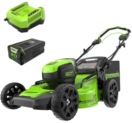 Greenworks 80V 21 Brushless Cordless (Self-Propelled) Lawn Mower (75+ Compatible Tools), 4.0Ah Battery and 60 Minute Rapid Charger Included