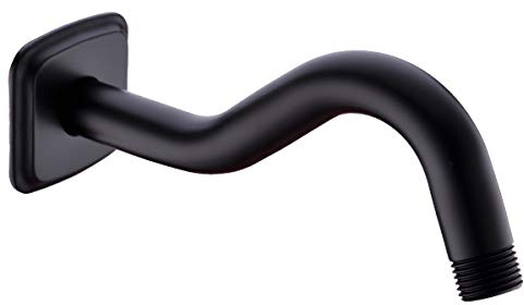 TRUSTMI Gebogener Duscharm mit Flansch, 20,3 cm S-Form Edelstahl oben Duschkopfverlängerung Ersatz, Wandmontage, Mattschwarz