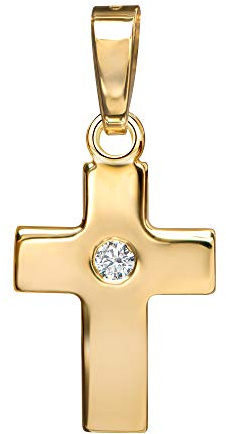 JEVELION Kreuz-Anhänger Symbol für Damen, Herren und Kinder als Kettenanhänger massives Gold-Kreuz mit Zirkonia + Schmuck-Etui