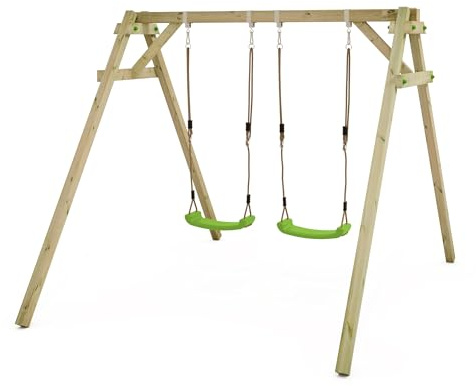 WICKEY Kinderschaukel Schaukelgestell Smart Move - Schaukel & Gestell Holz, Outdoor Schaukelgerüst, Doppelschaukel, Holzschaukel für Kinder im Garten (apfelgrün)