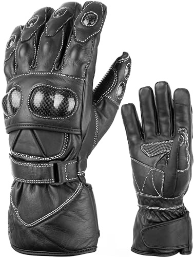 ADM Gants Moto Hiver Homme Cuir Homologués CE Certifiés Chauds Tactile Smartphone Imperméable Waterproof Double Serrage Poignet & Manchette Coque Protection Métacarpe Taille S M L XL XXL - Noir