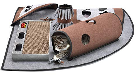 CanadianCat Company | Ultimativer Katzenteppich ActivityTeppich Calvin Grau/Braun, Intelligenzspielzeug Katzen Spielmatte, Katzenbeschäftigung Spielteppich, ca. 90 x 90 x 20 cm