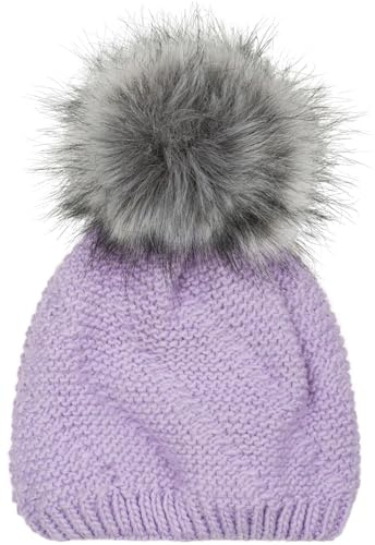 styleBREAKER Unisex Strick Bommelmütze Fleece | Fein gestricktes Gewebe, Fake-Fur-Pompon (Ø 12 cm), wärmendes Innenfutter, Bundweite 23 cm, dehnbar für 46-60 cm Kopfumfang.