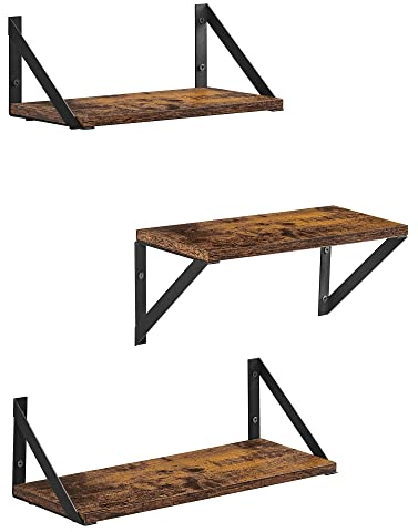 VASAGLE Schwebendes Wandregal für Schmuck, Bilderrahmen, Gewürzflaschen, Toilettenartikel, Wohnzimmer, Schlafzimmer, Küche, Badezimmer, rustikales Braun und Schwarz, 3 Stück