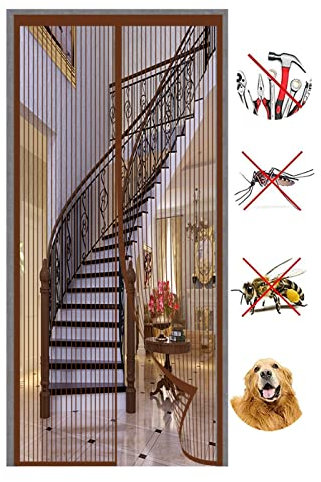 AISPL Magnet Fliegengitter Tür 240x270cm(94x106inch) Insektenschutzvorhang Mit Klettverschluss Luft Kann Frei Strömen für Balkontür Terrassentür Wohnzimmer, Braun