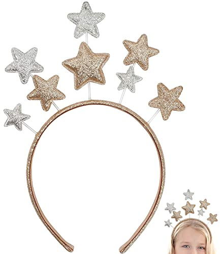 XCOZU Weihnachten Sterne Haarreifen, Haarreif Glitzer Sterne Silber Gold Stirnband für Damen Mädchen, Weihnachten Haarschmuck Haarband für Party Geburtstag Festival