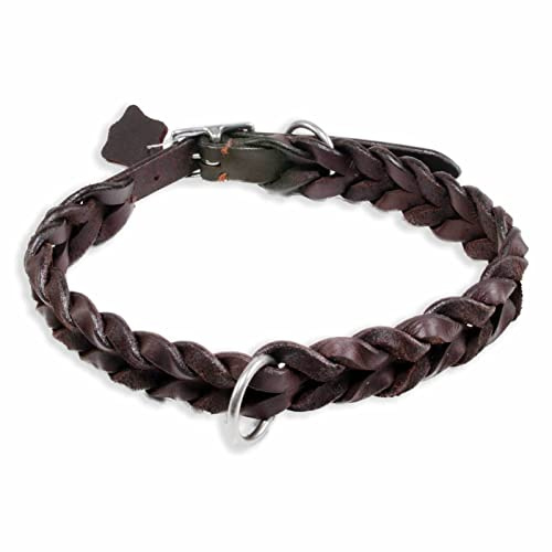 Monkimau Halsband Hund echt Leder Hunde Halsbänder braun geflochten Lederhalsband verstellbar Dog Collar Hundehalsband Größe S-XS (L-M: 25mm x 60cm)