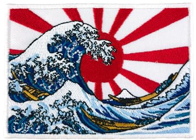 Urbanski Patch The Great Wave off Kanagawa mit roter Sonne zum Aufbügeln 7,1 x 10 cm | Aufnäher Applikation Bügelbild