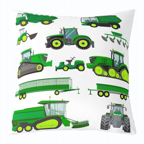 Homewish Kinder Karikatur Auto Kissenbezug 40 x 40 cm Jungen Baufahrzeuge Kissenbezug Karikatur Maschinen LKW Kissenbezug Bagger Traktor Baustelle Autos Kissenbezüge Grün