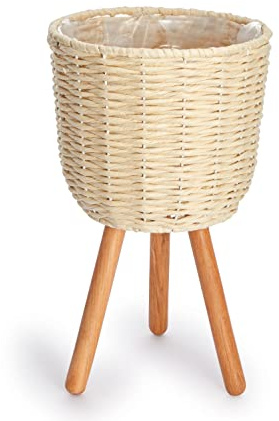 Paco Home Maceta Sobretiesto Grande Jardinera Interior Tiesto Juego Cesto Lámina Madera Flores Trenzadas, Farbe_MuVa:Crema, Establece:2pcs Set/Diseño 3