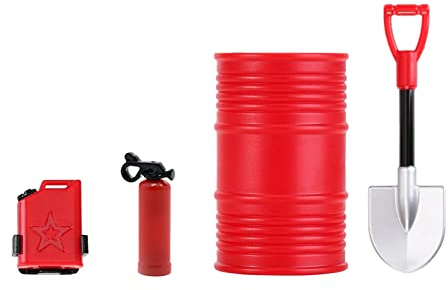 KEEDA Tambor de aceite de simulación, pala, tanque de combustible, accesorios extintores para coche de oruga RC 1/18 TRX4M 1/24 SCX24 RC 1/18 (4 piezas)
