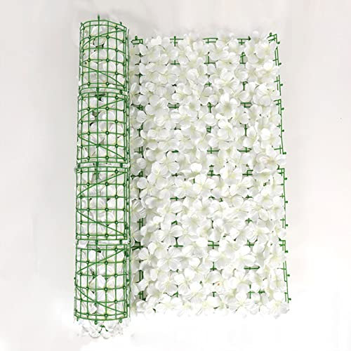 Giftik Künstlicher Efeu-Zaun, künstliche Efeu-Hecke, Paneele, Gartenzaun, Balkon, grüne künstliche Blätter, Innen- und Außenbereich, Haus-Garten-Dekoration (50 x 300 cm, weiße Blumen)