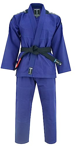 Playwell Pro Mens BJJ GI Jiu Jitsu Uniform Suit (Comes with Free Ju Jitsu White BELT) - Navy Blue (A3)