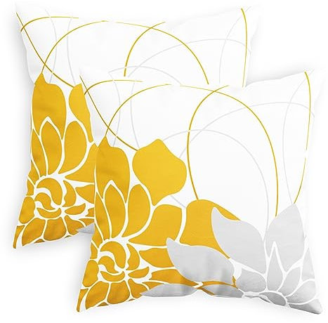 CaliTime Wurf Kissenbezüge Pack von 2 Gemütlichem Fleece Two-Tone Dahlie Floral Geometric Line Dekorative Kissenbezüge für Couch Bett Sofa Bauernhaus Dekoration 50cm X 50cm Sonne Orange Grau