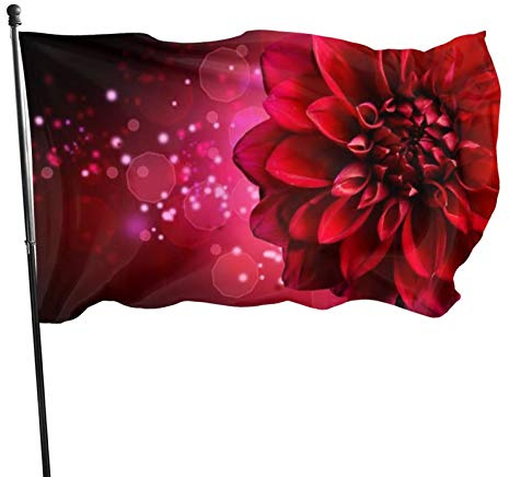 Drapeau 0,9 x 1,5 m extérieur décoratif bannière grand rouge dahlia pétales fleur couleur vive polyester cour extérieur