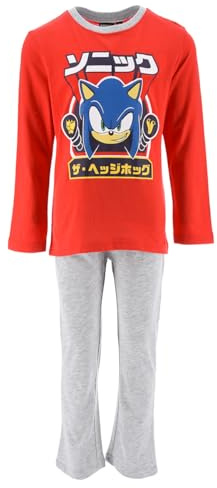 Sonic The Hedgehog Pigiama per Ragazzi, T-Shirt e Pantaloni Lunghi Set 2 Pezzi per Ragazzo, Pigiama in Morbido Cotone Rosso dal Design Sonic, Pigiama Regalo per Bambino