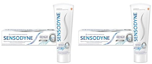 Sensodyne Repair & Protect Whitening Zahnpasta, Tägliche Zahnpasta mit Fluorid, 1x75ml, bei schmerzempfindlichen Zähnen (Packung mit 2)
