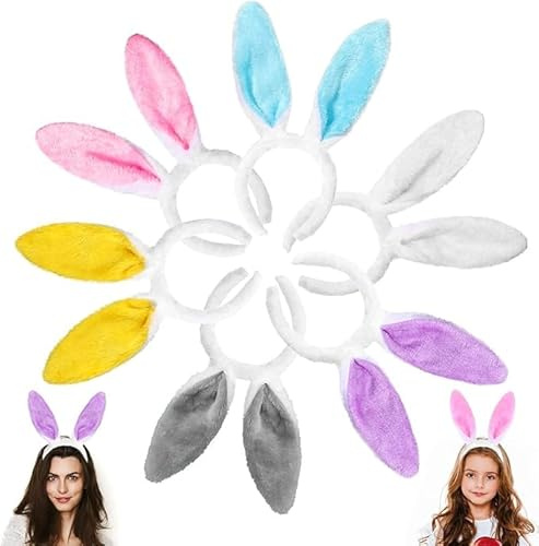 DTYDECLE 6 Stücke Easter Bunny Ears, Plüsch Kaninchen Ohren Stirnband Hasenohren Haarreif für Erwachsene und Kinder Ostern Party Kostüm Cosplay