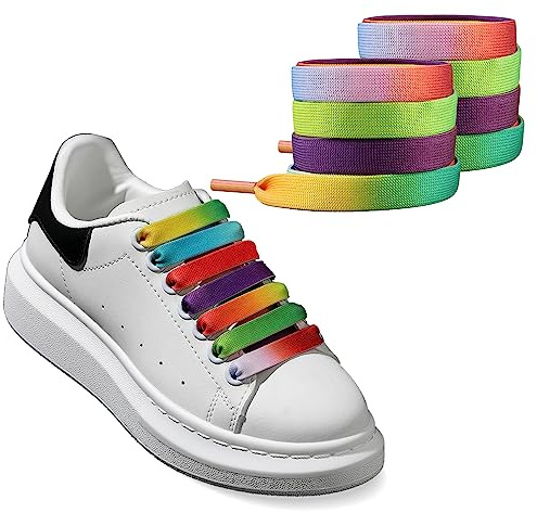 UamGlsob 2 par 1/2 tum (1,2 cm) tjocka skosnören för Alexander Mcqueen sneakers, platta jumbo feta breda skosnören ersättning, 2 par regnbåge, 63/160cm