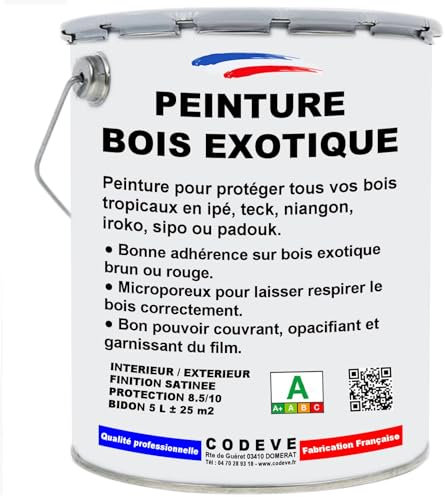 Peinture Bois Exotique - Codeve Bois/RAL 6005 - Vert mousse - 20L - Intérieur/extérieur - Pour La Protection De Votre Bois Tropical En Ipé, Teck, Iroko, Sipo.