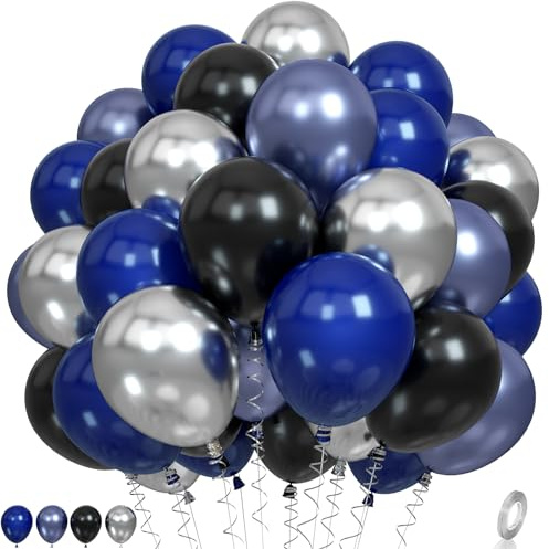 Blue and Black Balloons, Navy Blue and Silver Balloons Metallic Silver Dark Blue Balloon Party Latex Balloon Black Blue Ballons for Kids Adults Birthday Space Party Wedding Baby Shower