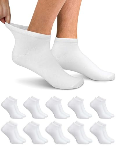 PROPOG Sneaker strumpor dam, 10 par strumpor sportstrumpor andas ekologiska bomullsstrumpor kvinnor och män unisex korta sneakerstrumpor, Vit, 35-38 EU