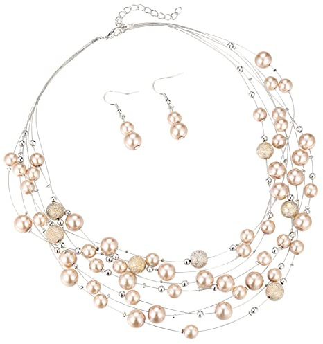 FULU AUTUMN Boho Perlenkette Damen Silber Statement Kette Mehrreihige Modeschmuck Geburtstagsgeschenk für Frauen