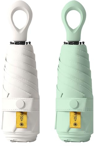 Doppelpack Mini-Regenschirm Ultra-Leichter mit UV-Schutz,Regenschirm Sturmfest Faltbar für Unterwegs Reisen Alltag Kompakter Taschenschirm,6 Rippen Klein Umbrella Sonnenschirm Damen und Herren (A)