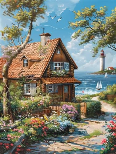 5D Diamond Painting,Diamant Painting Bilder Leuchtturm,Meer Full Mosaic Making für Kinder,DIY Diamond Painting Erwachsene groß (40x50cm),Cross Stitch Diamond Painting Bilder für Wall Decor C-3707