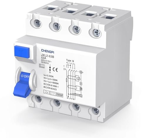 CHENGPI Disjoncteur Différentiel, Interrupteur Différentiel Type B, 63A, 300mA, 4P