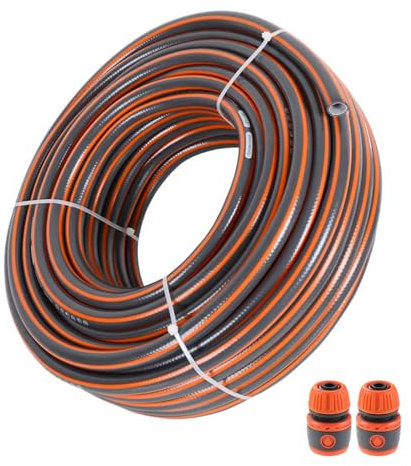 Alederways Garden Hose Pipe, 1/2 UV-Resistant Long Hose, 4 Layers Explosion Proof Braided Reinforced Outdoor Water HosePipes for Garden Including Hose End Quick Connector (Orange Grey, 10M/33Ft)
