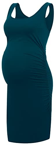 Smallshow Damen Umstandskleid Ärmellos Gerafft Schwangerschaft Kleidung Sommer, blaugrün, XXL