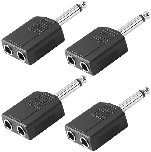 Greluma 4 pcs 6,35 mm (1/4 Zoll) Stecker auf Dual 6,35 mm (1/4 Zoll) Buchse Splitter Adapter,Dual 6,35 mm TS Mono Jack Adapter Audio Y Kabel Splitter für Gitarre,Mikrofon,Verstärker