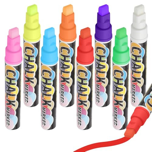 Liquid Chalk Pens for Blackboard, 8 Pcs Colour Markers Pen with 10mm Jumbo Thick Tips, Liquid Chalk Markers Pen, Chalkboard Pens for Whiteboard Blackboards Signs Glass Menu Windows Boards Cars