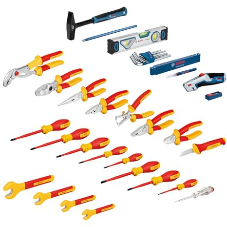 Bosch Professional gemischtes Handwerkzeug-Set, 37-teilig (inkl. 21 VDE-Handwerkzeugen und 16 zusätzlichen Handwerkzeugen, praktisch und ergonomisch, in L-BOXX)