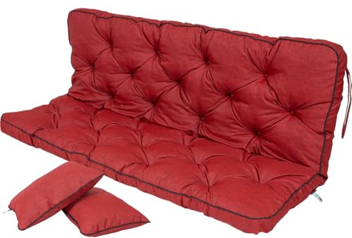 TexDeko® Ecolen Bankauflage mit Rückenlehne Outdoor 180x50x56cm Bordeaux | Gartenschaukelkissen für Gartenbank mit Leinenoptik, wasserabweisend, UV-beständig, Polsterauflage mit Paspelrand