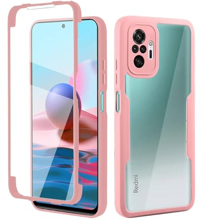 UPLAI Transparente Funda para Xiaomi Redmi Note 10 Pro 4G, 360° Grado Militar Antigolpes Carcasa Protector de Pantalla Incorporado, Ultradelgado PC + TPU Estuche Caso. Rosa
