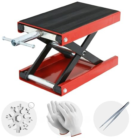 Motorcycle Lift, 1100lb Motorcycle Scissor Lift Jack with Wide Deck T Handle 3/8 Socket, Motorcycle Center Stand with Chain Brush